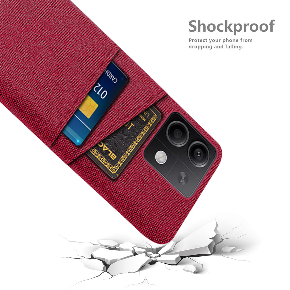 Hard PC+Cloth Phone Cover for Xiaomi Redmi Note 13 5G Case Dual Card Slot Protective Phone Case - Red