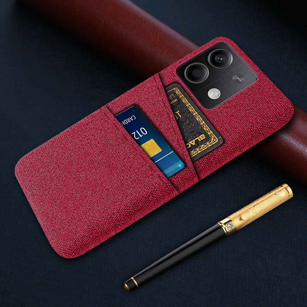 Hard PC+Cloth Phone Cover for Xiaomi Redmi Note 13 5G Case Dual Card Slot Protective Phone Case - Red