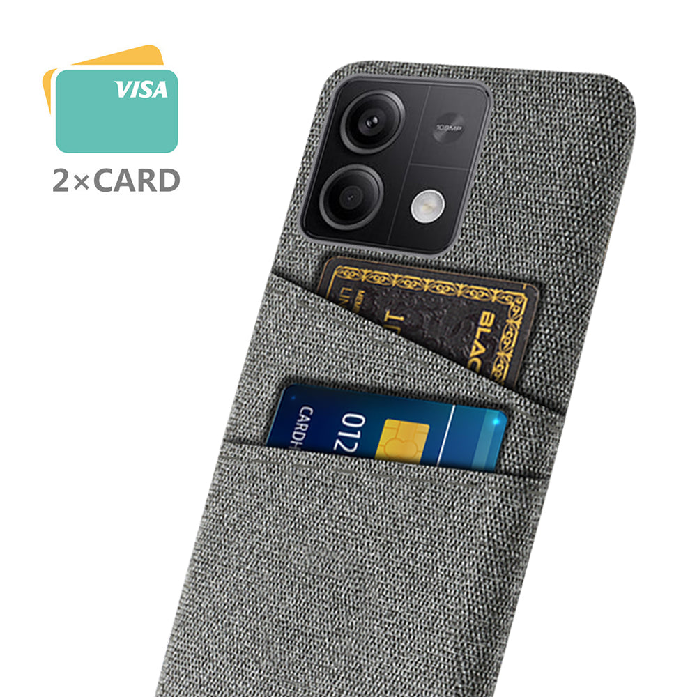 Hard PC+Cloth Phone Cover for Xiaomi Redmi Note 13 5G Case Dual Card Slot Protective Phone Case - Grey