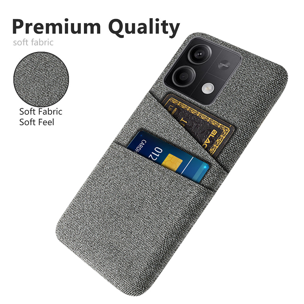 Hard PC+Cloth Phone Cover for Xiaomi Redmi Note 13 5G Case Dual Card Slot Protective Phone Case - Grey