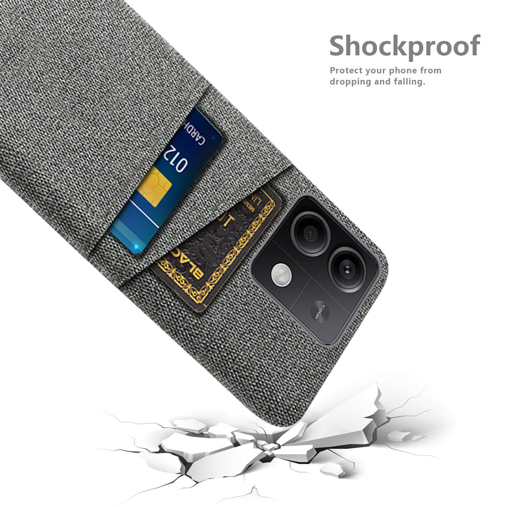 Hard PC+Cloth Phone Cover for Xiaomi Redmi Note 13 5G Case Dual Card Slot Protective Phone Case - Grey