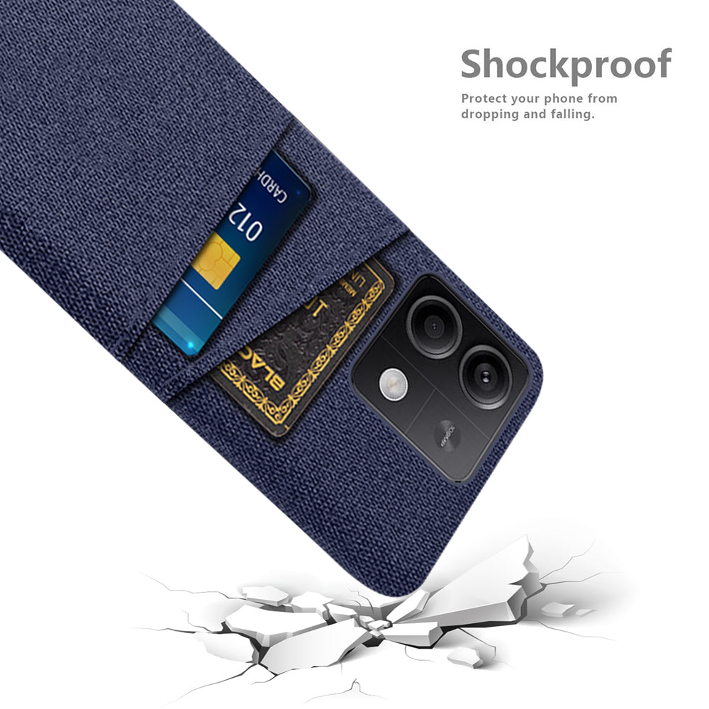 Hard PC+Cloth Phone Cover for Xiaomi Redmi Note 13 5G Case Dual Card Slot Protective Phone Case - Blue