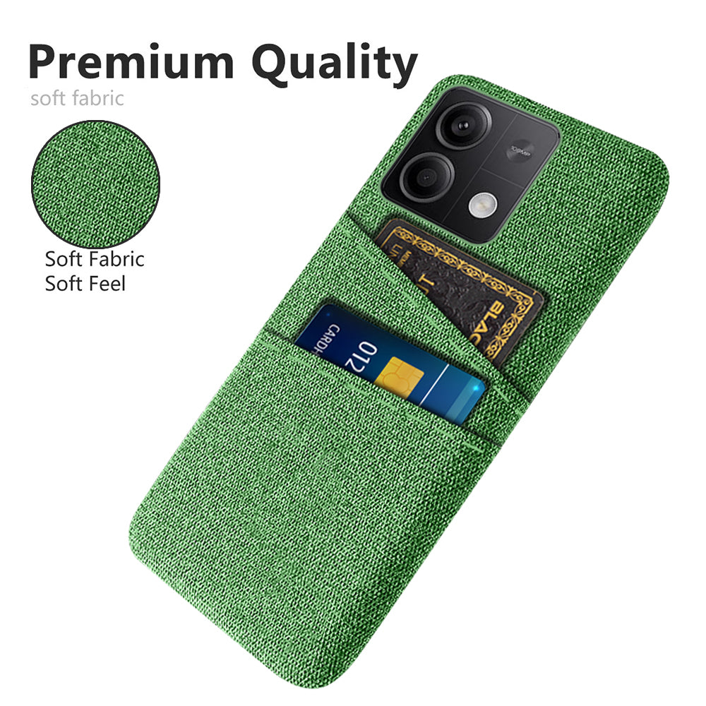 Hard PC+Cloth Phone Cover for Xiaomi Redmi Note 13 5G Case Dual Card Slot Protective Phone Case - Green