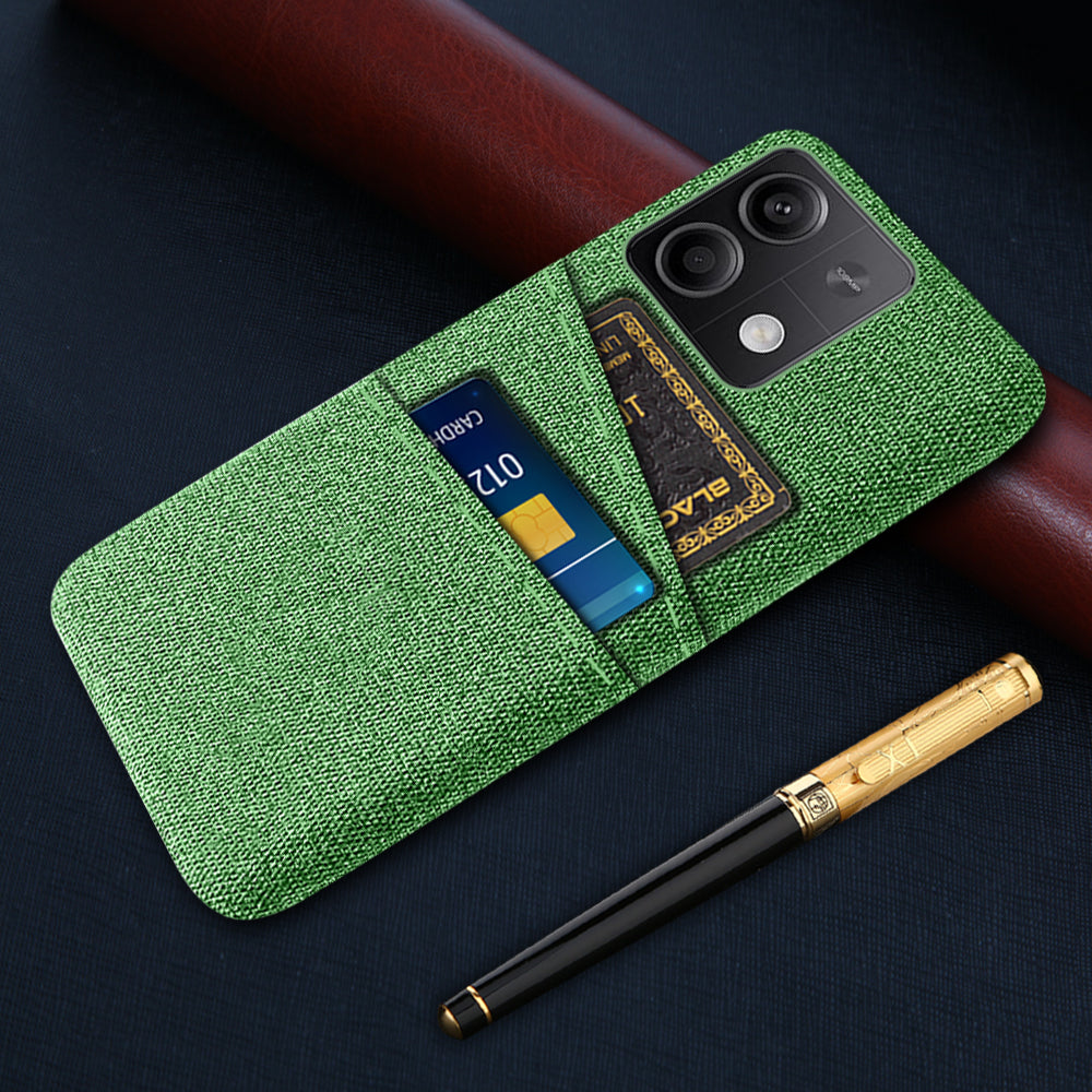 Hard PC+Cloth Phone Cover for Xiaomi Redmi Note 13 5G Case Dual Card Slot Protective Phone Case - Green