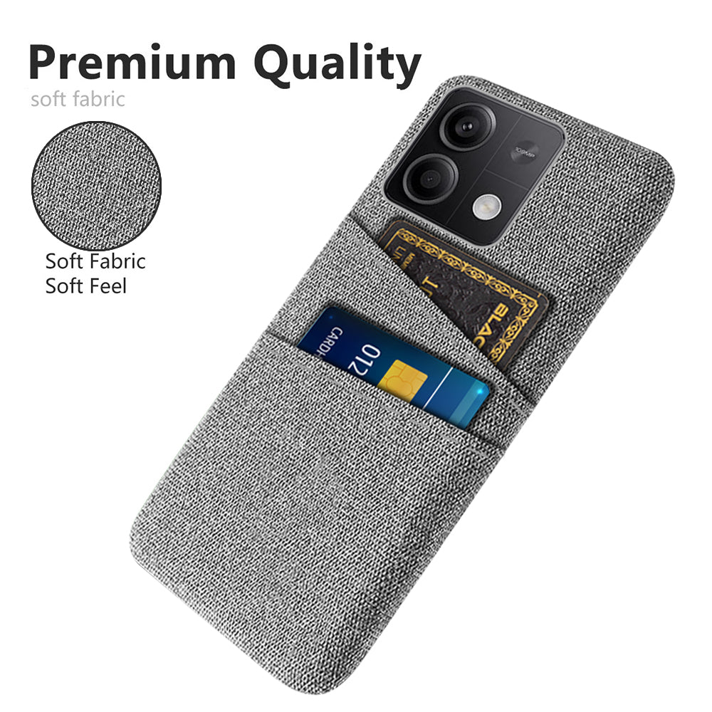 Hard PC+Cloth Phone Cover for Xiaomi Redmi Note 13 5G Case Dual Card Slot Protective Phone Case - Light Grey