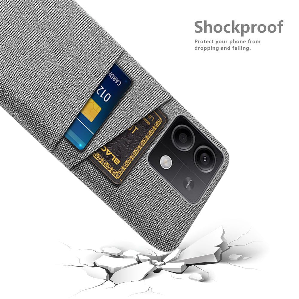 Hard PC+Cloth Phone Cover for Xiaomi Redmi Note 13 5G Case Dual Card Slot Protective Phone Case - Light Grey