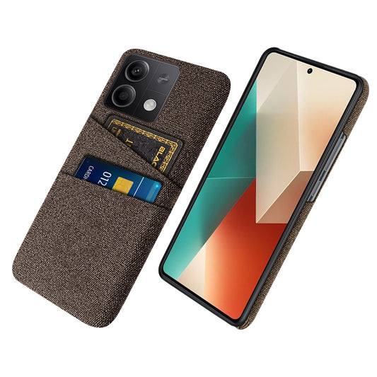 Hard PC+Cloth Phone Cover for Xiaomi Redmi Note 13 5G Case Dual Card Slot Protective Phone Case - Brown