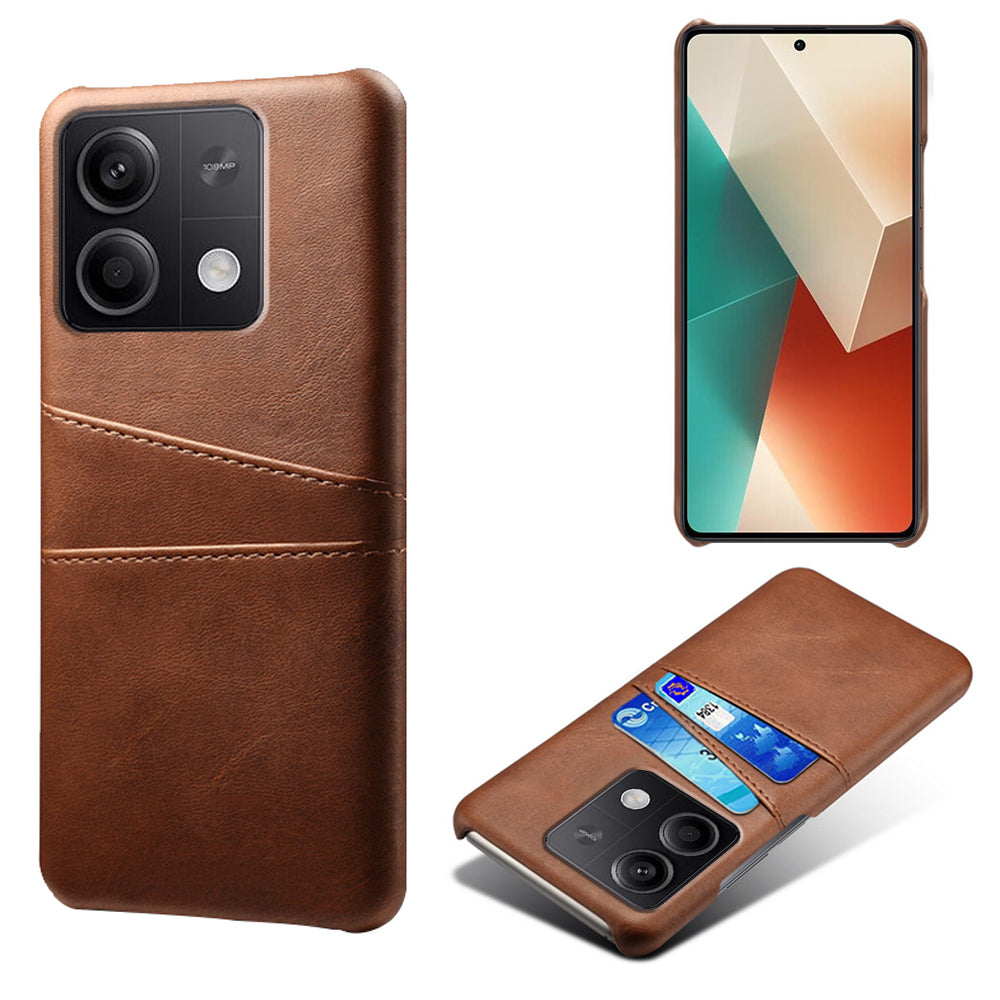 For Xiaomi Redmi Note 13 5G Case Dual Card Slots Shockproof Case PU+PC Slim Phone Case - Brown