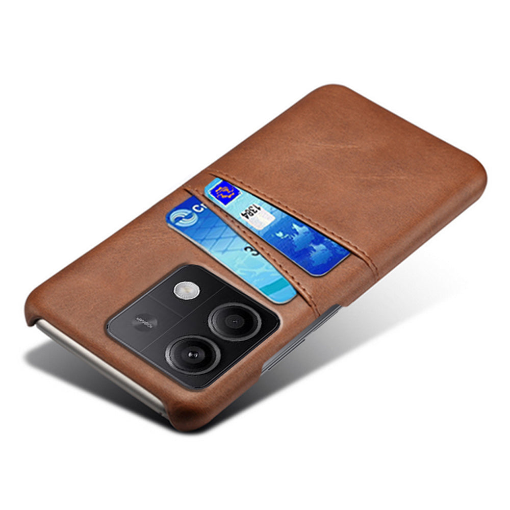 For Xiaomi Redmi Note 13 5G Case Dual Card Slots Shockproof Case PU+PC Slim Phone Case - Brown