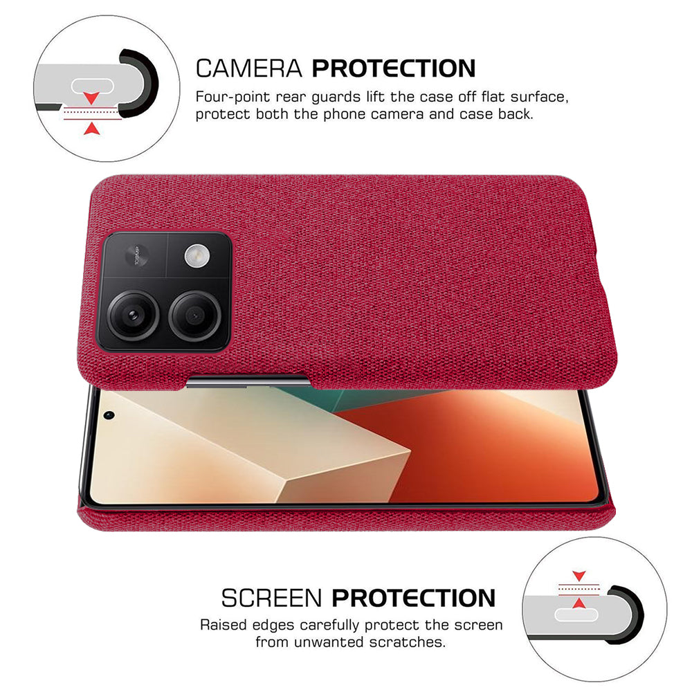 Ultra-light Phone Cover for Xiaomi Redmi Note 13 5G Case Shockproof Cloth+PC Shell - Red