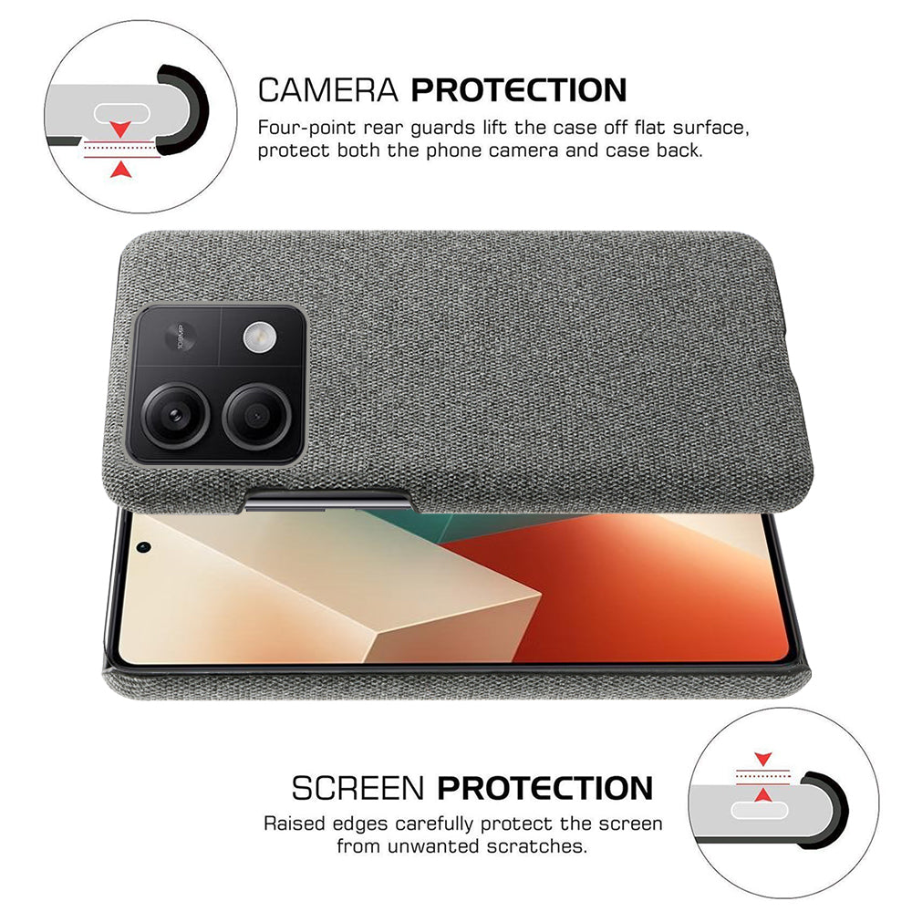 Ultra-light Phone Cover for Xiaomi Redmi Note 13 5G Case Shockproof Cloth+PC Shell - Grey