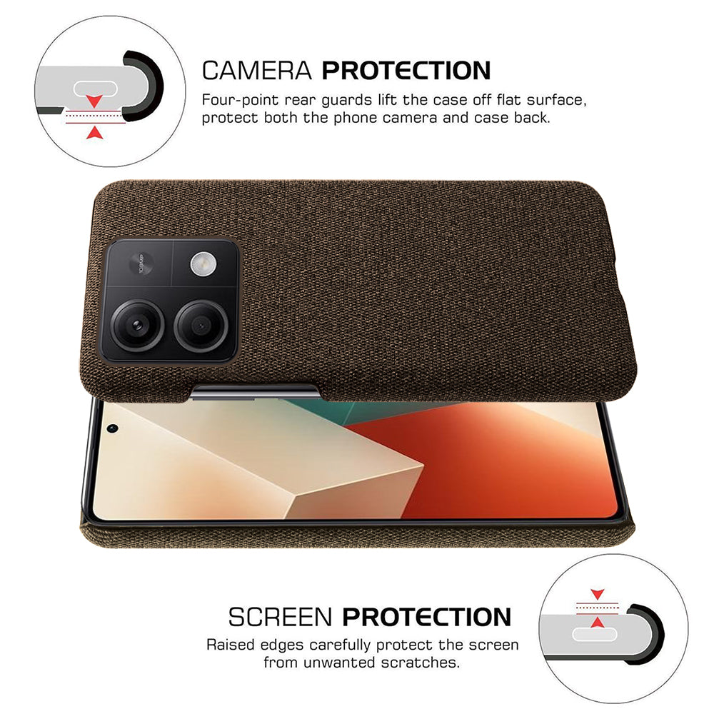 Ultra-light Phone Cover for Xiaomi Redmi Note 13 5G Case Shockproof Cloth+PC Shell - Brown