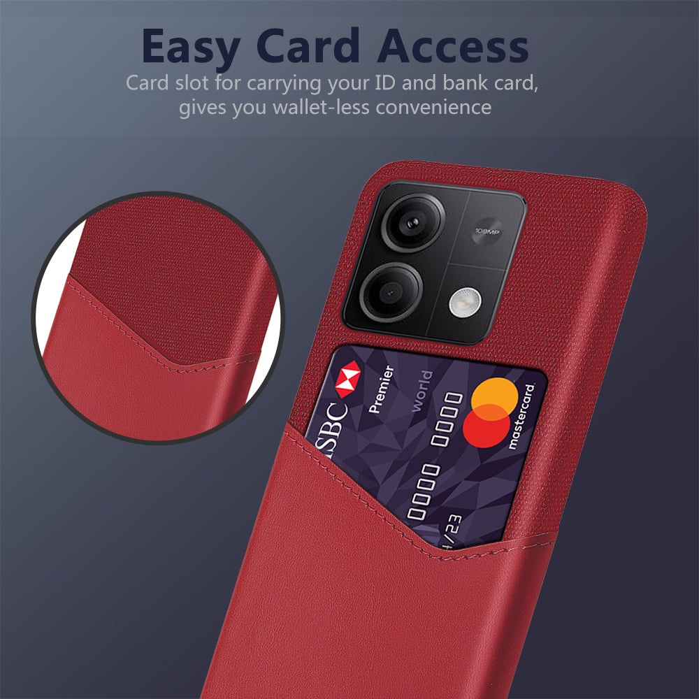 PU+PC Case for Xiaomi Redmi Note 13 5G Case Cloth Texture Phone Cover with Card Slot - Red