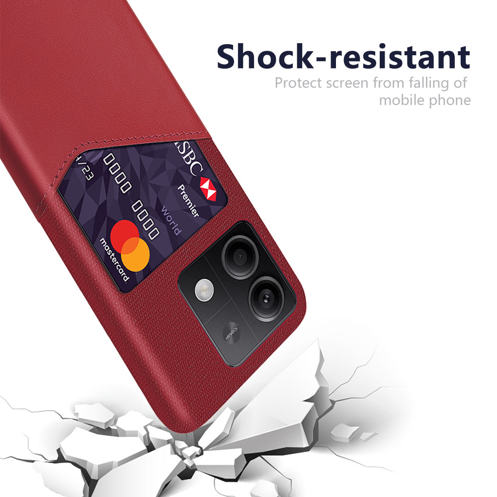 PU+PC Case for Xiaomi Redmi Note 13 5G Case Cloth Texture Phone Cover with Card Slot - Red