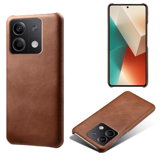 For Xiaomi Redmi Note 13 5G Case Calf Texture Anti-Drop PU+PC Phone Shell - Brown