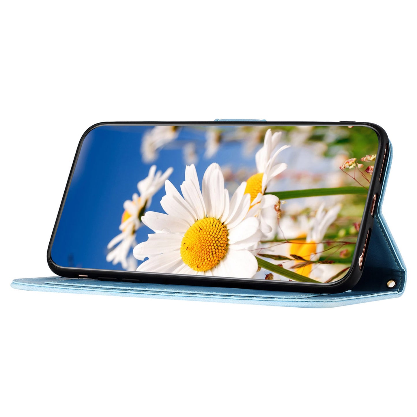 For Samsung Galaxy S24 Ultra Leather Case Flower Pattern Stand Phone Cover - Baby Blue