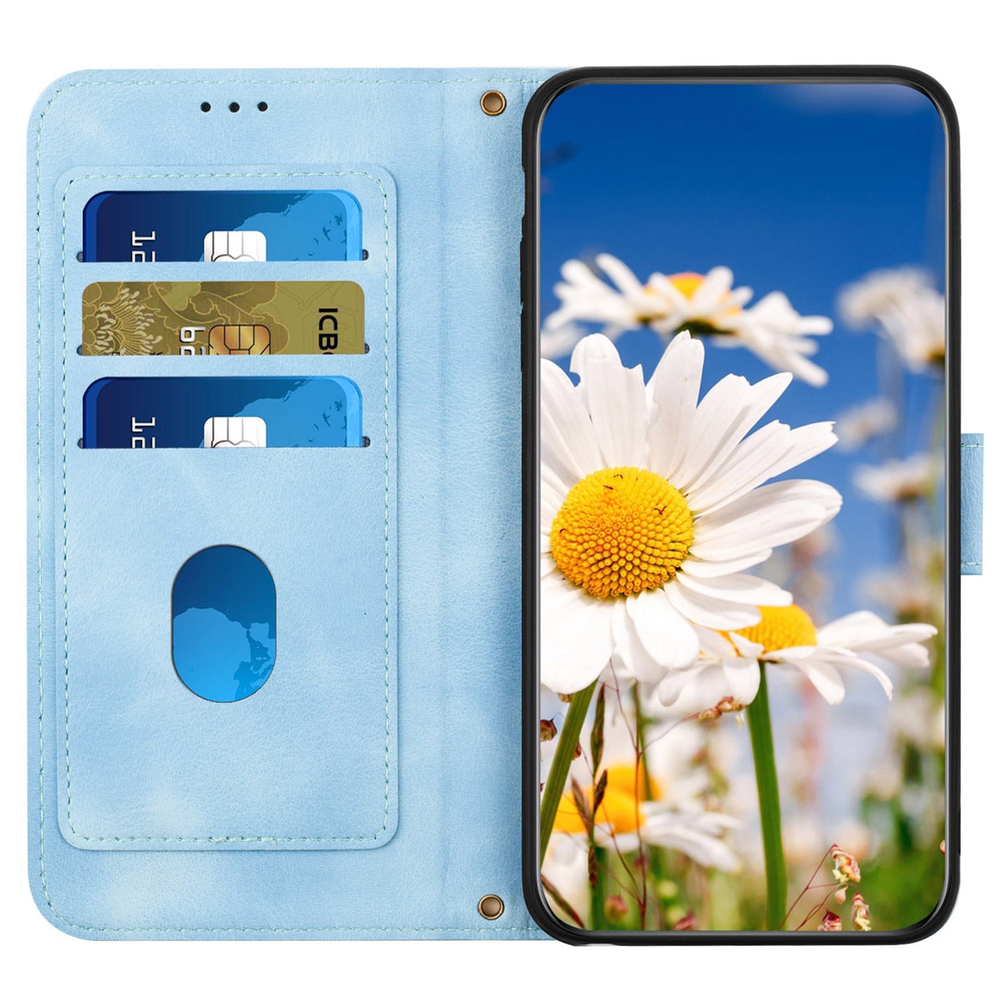 For Samsung Galaxy S24 Ultra Leather Case Flower Pattern Stand Phone Cover - Baby Blue