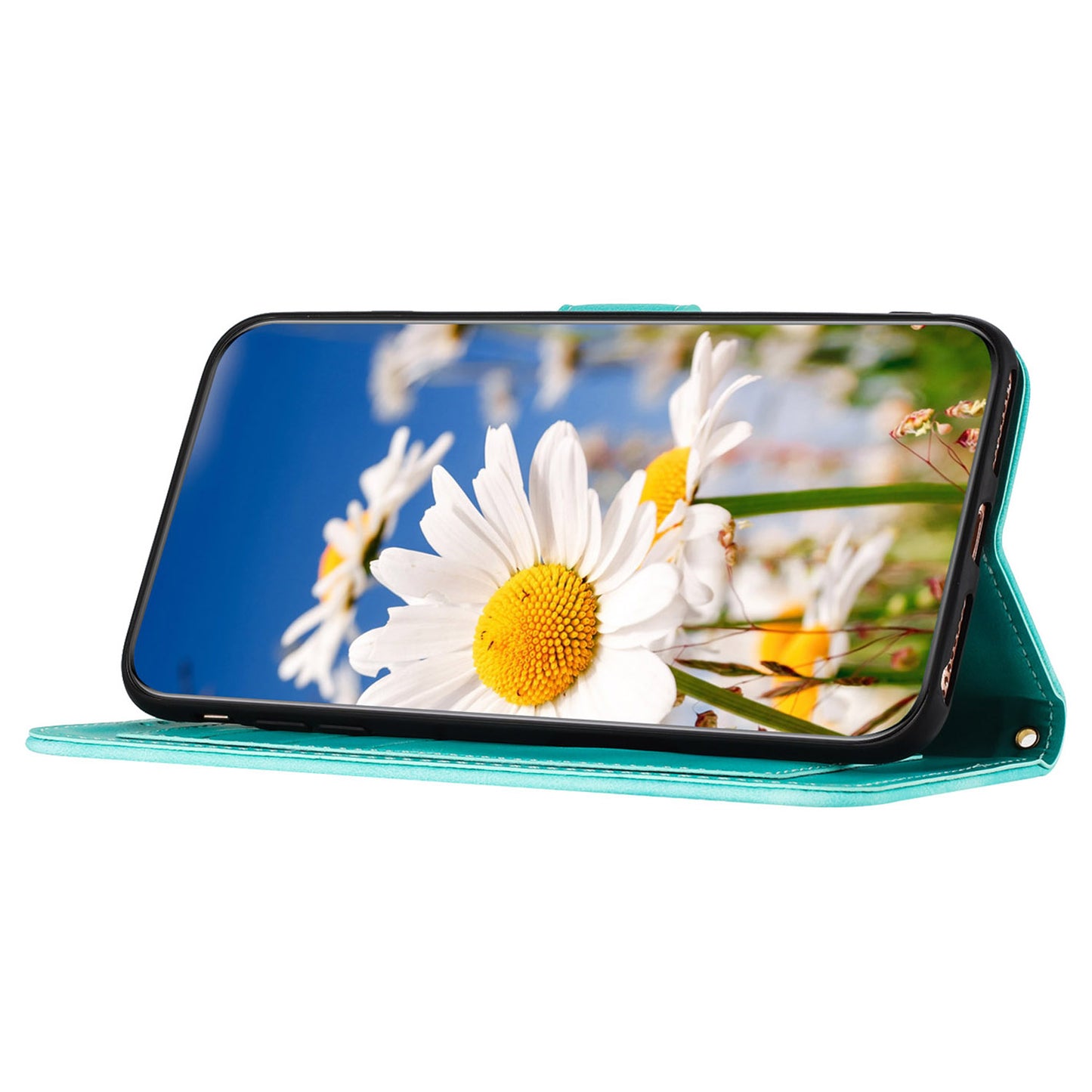 For Samsung Galaxy S24 Ultra Leather Case Flower Pattern Stand Phone Cover - Green