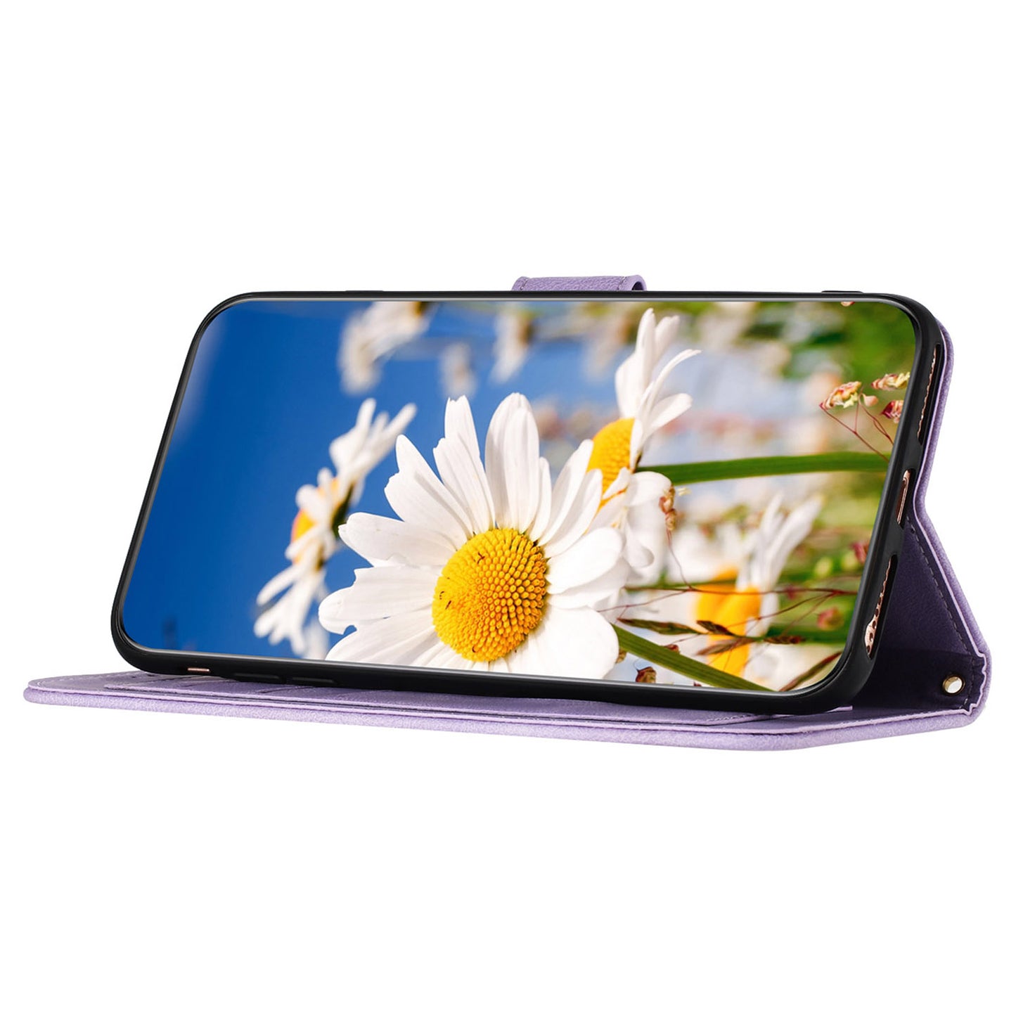 For Samsung Galaxy S24 Ultra Leather Case Flower Pattern Stand Phone Cover - Light Purple
