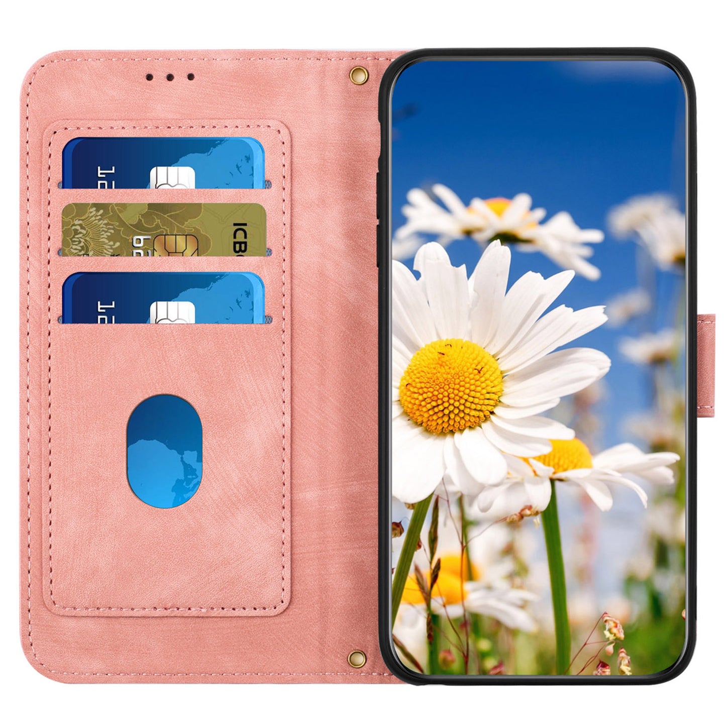 For Samsung Galaxy S24 Ultra Leather Case Flower Pattern Stand Phone Cover - Pink