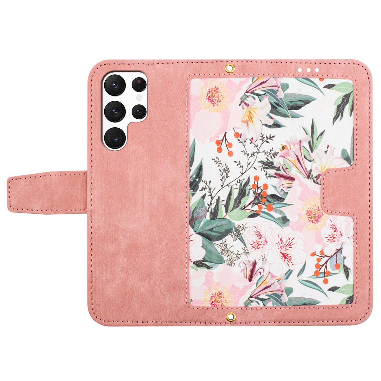 For Samsung Galaxy S24 Ultra Leather Case Flower Pattern Stand Phone Cover - Pink