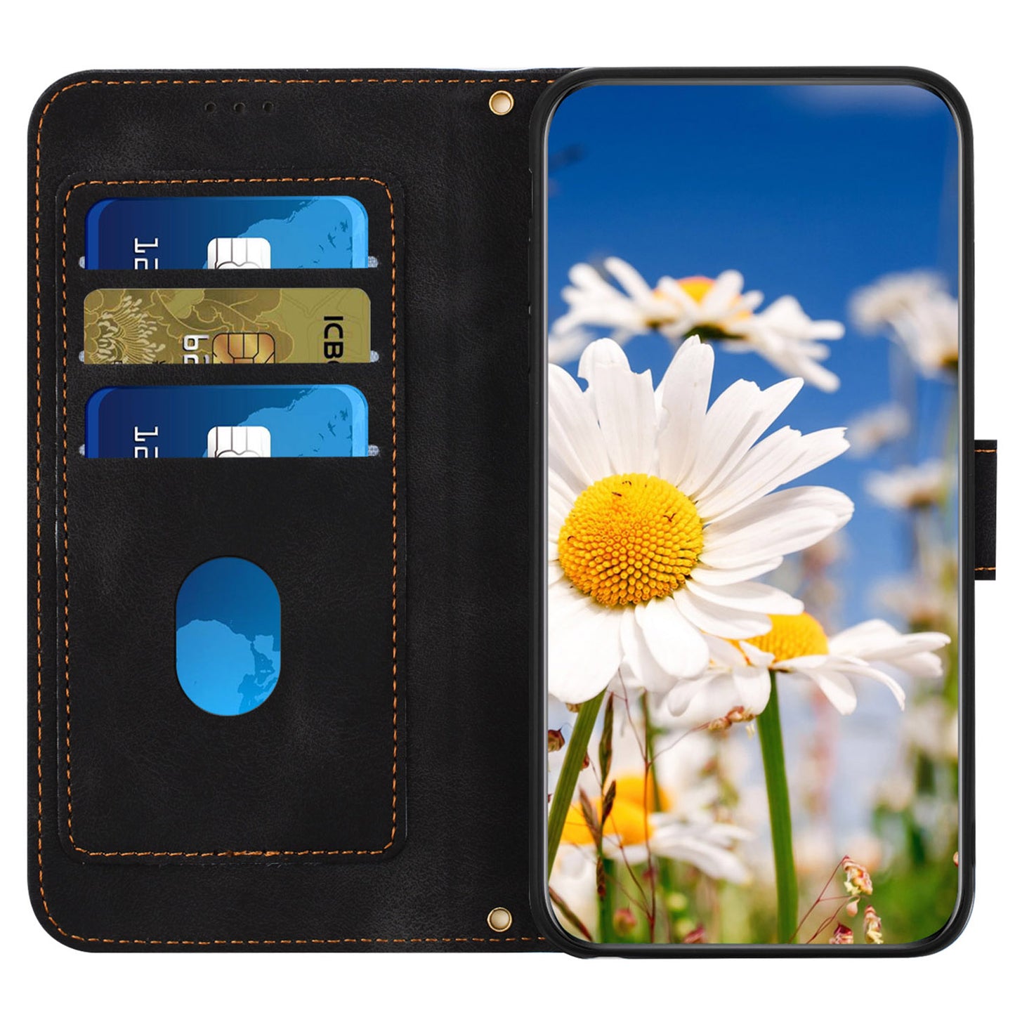 For Samsung Galaxy S24 Ultra Leather Case Flower Pattern Stand Phone Cover - Black