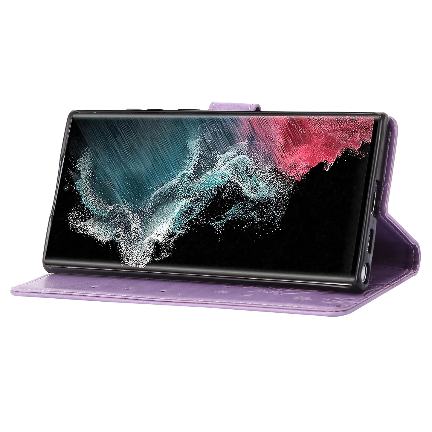 For Samsung Galaxy S24 Ultra Wallet Leather Cover Butterfly Imprinted Flip Stand Phone Case - Light Purple