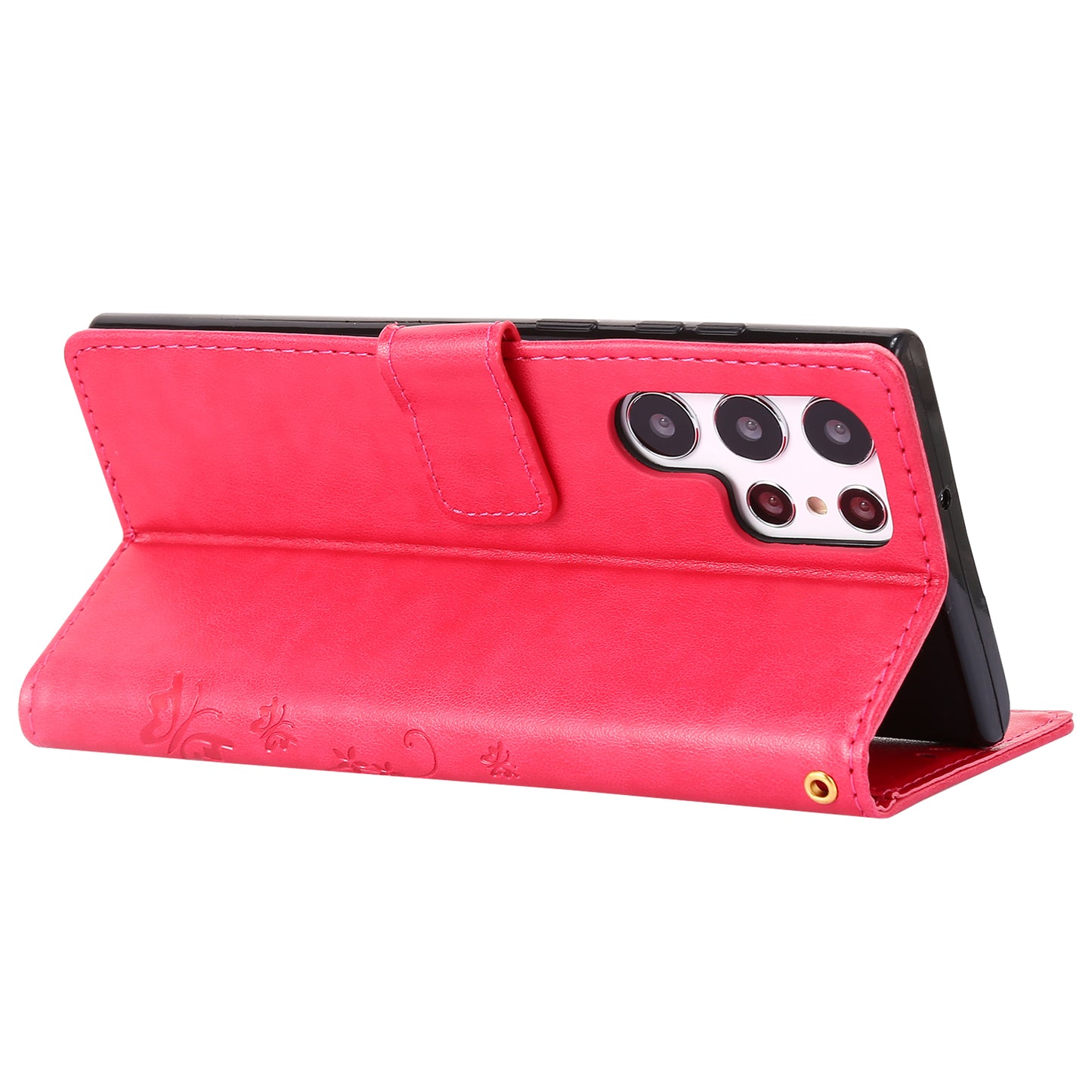 For Samsung Galaxy S24 Ultra Wallet Leather Cover Butterfly Imprinted Flip Stand Phone Case - Red