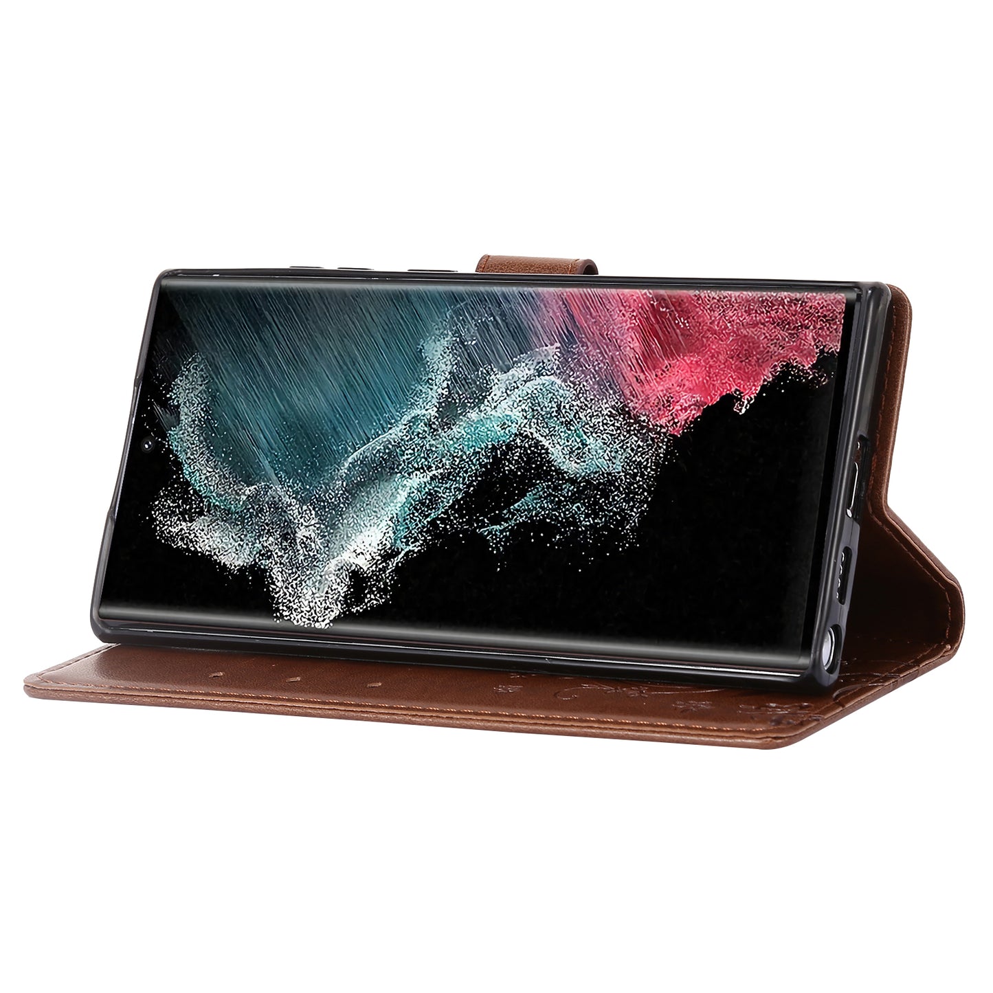For Samsung Galaxy S24 Ultra Wallet Leather Cover Butterfly Imprinted Flip Stand Phone Case - Brown
