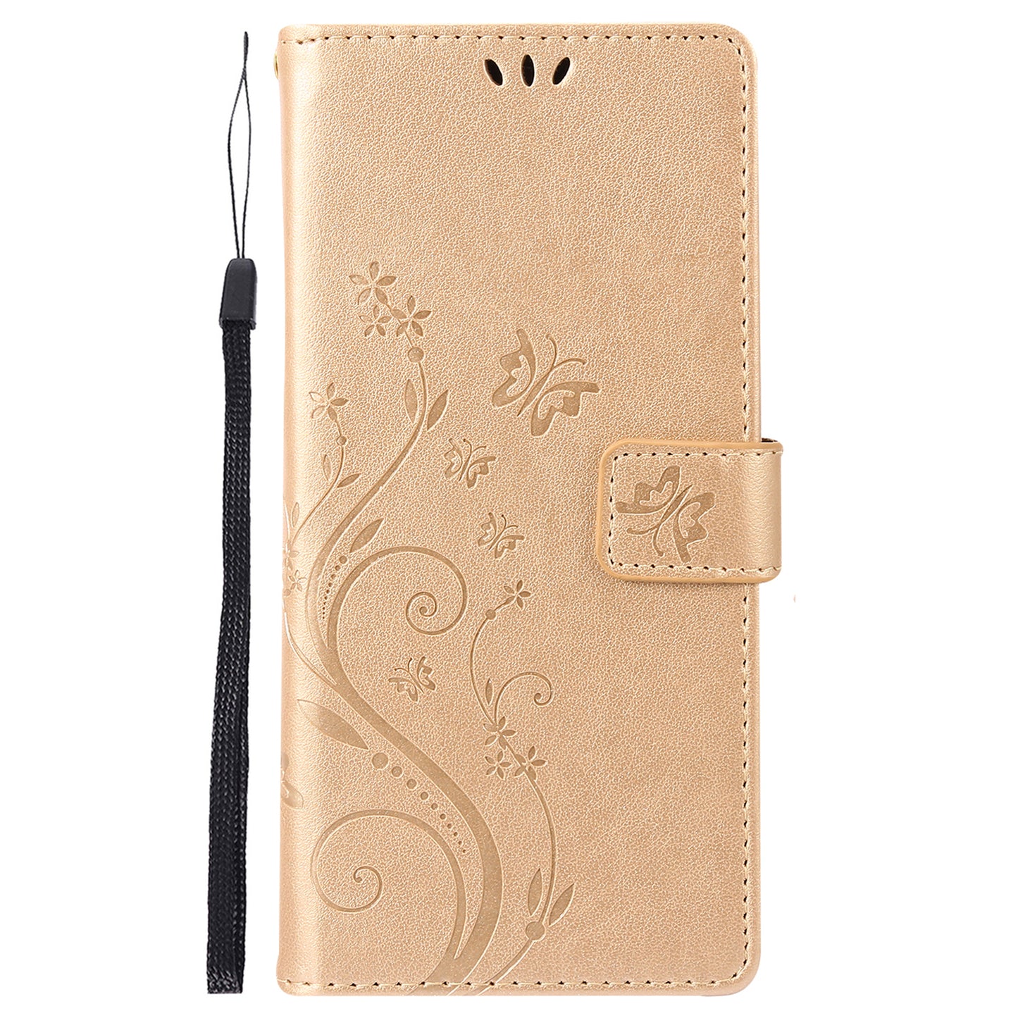 For Samsung Galaxy S24 Ultra Wallet Leather Cover Butterfly Imprinted Flip Stand Phone Case - Gold