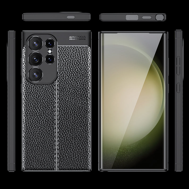 Phone Cover for Samsung Galaxy S24 Ultra Case Litchi Texture Slim Soft TPU Phone Shell - Black