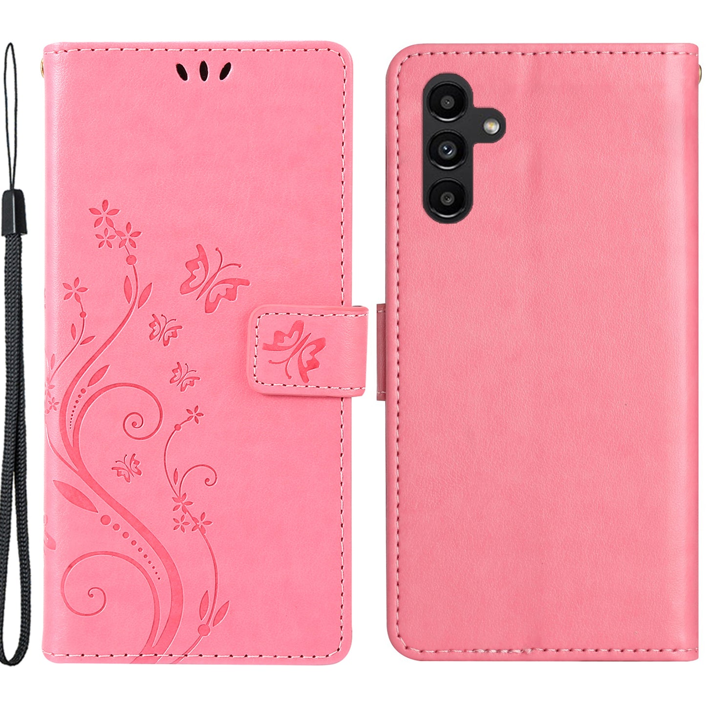 For Samsung Galaxy S24 Leather Case Butterfly Imprinted Phone Wallet Cover - Pink