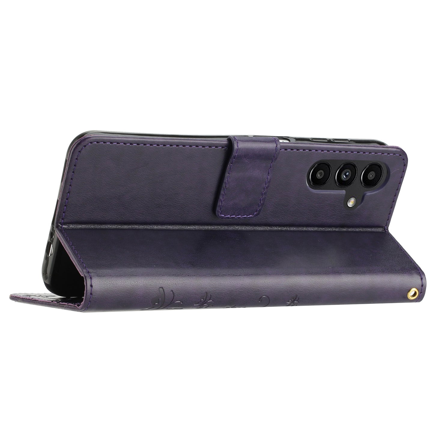 For Samsung Galaxy S24 Leather Case Butterfly Imprinted Phone Wallet Cover - Dark Purple