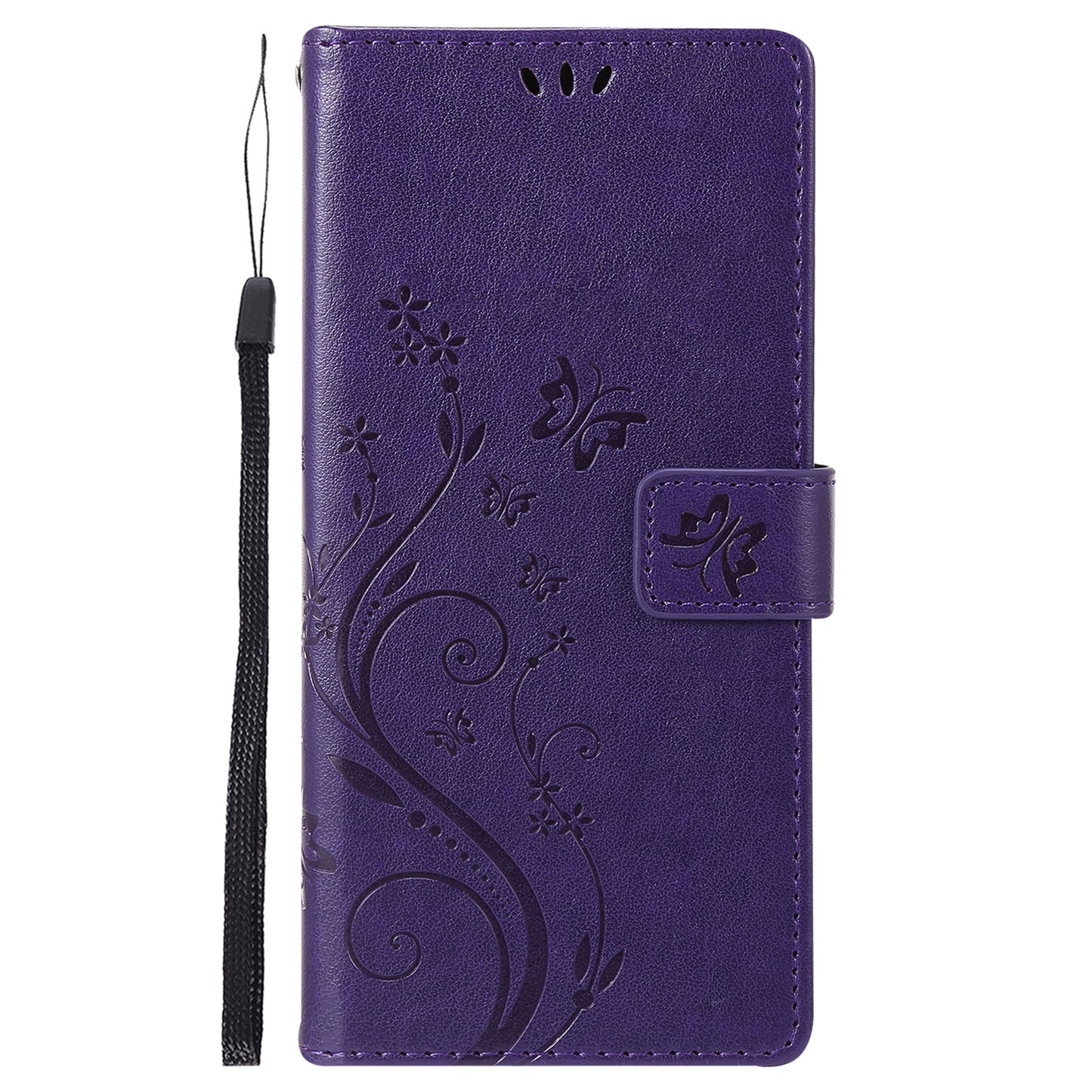 For Samsung Galaxy S24 Leather Case Butterfly Imprinted Phone Wallet Cover - Dark Purple