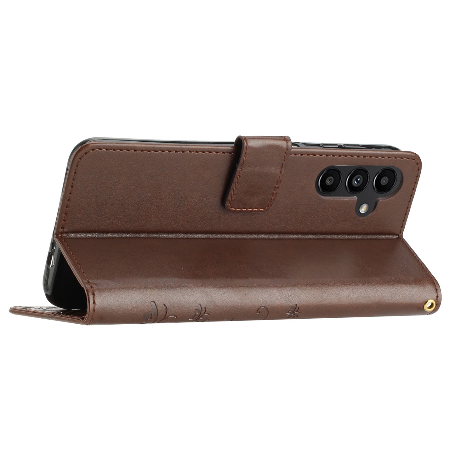 For Samsung Galaxy S24 Leather Case Butterfly Imprinted Phone Wallet Cover - Brown