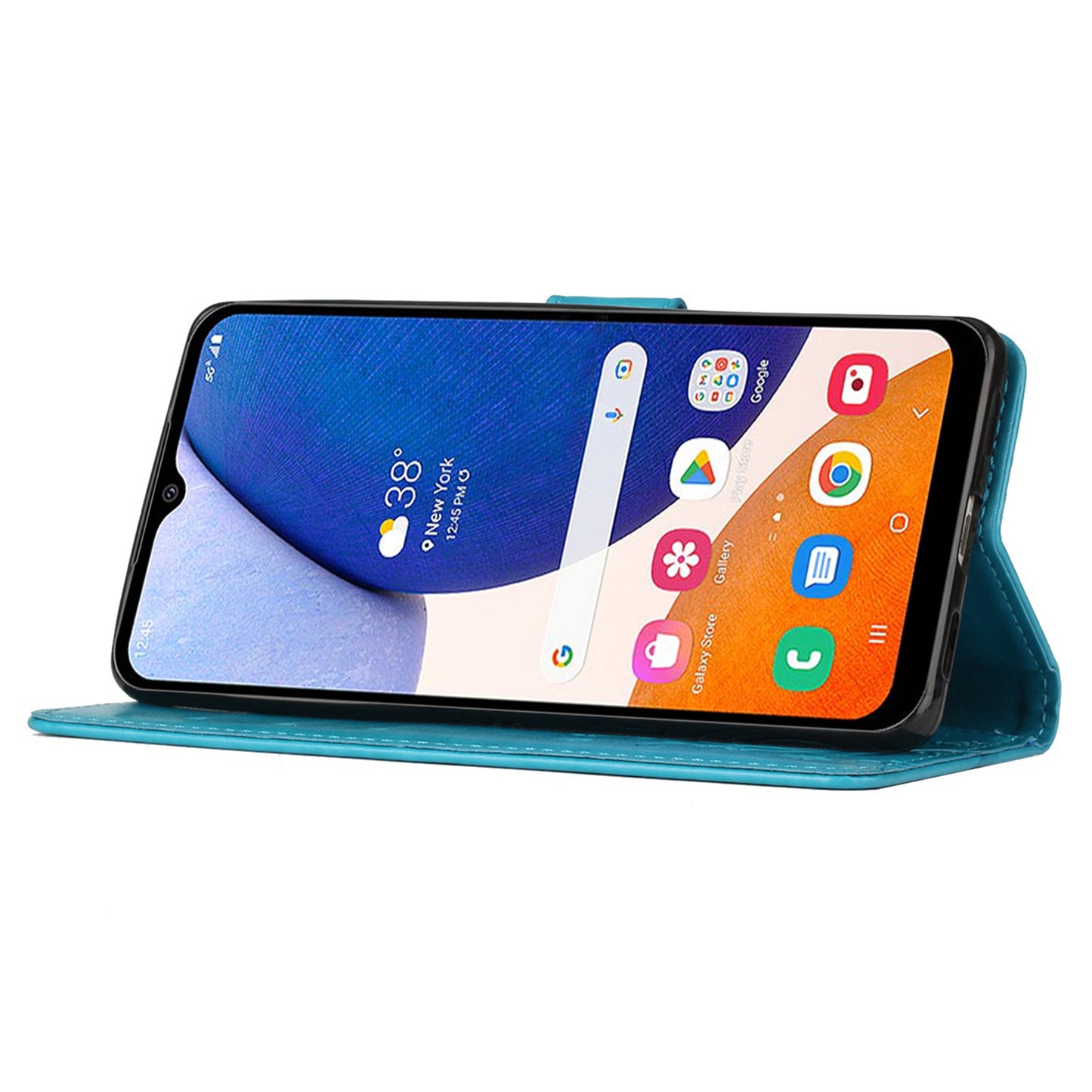 For Samsung Galaxy S24 Leather Case Butterfly Imprinted Phone Wallet Cover - Blue