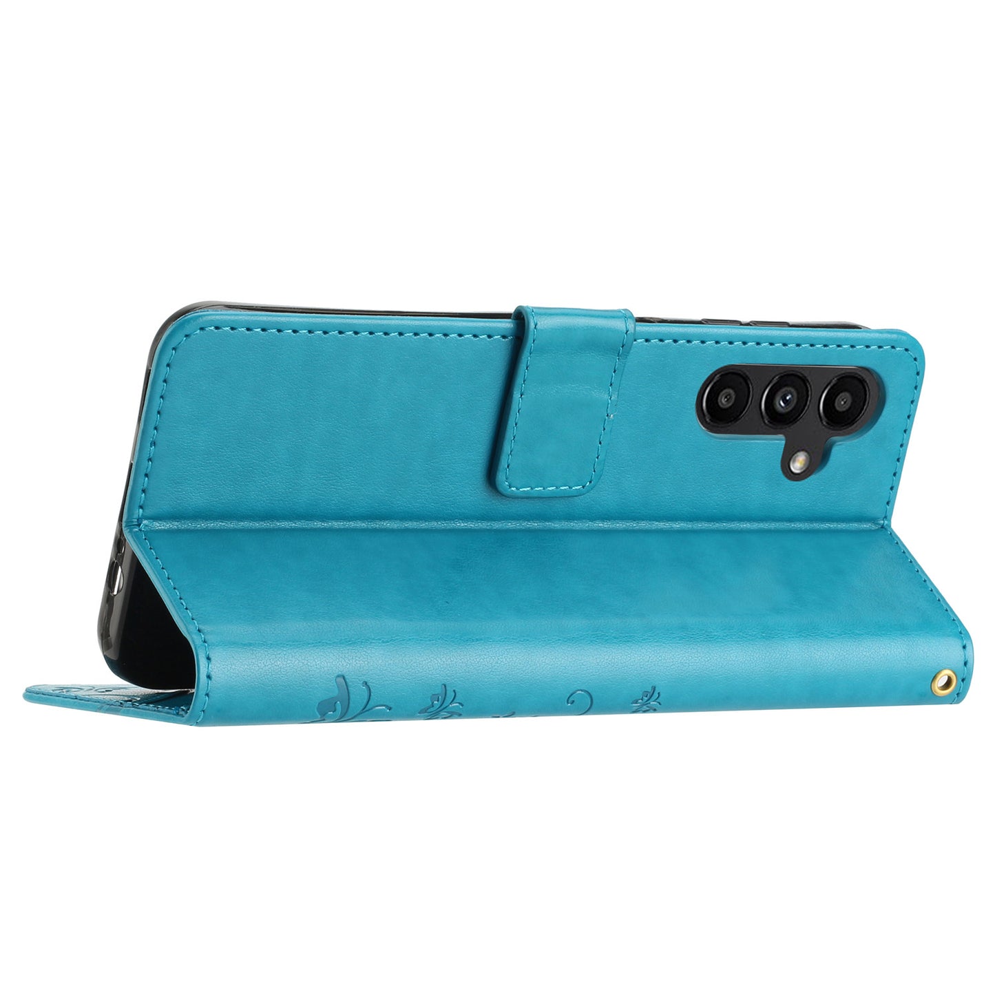 For Samsung Galaxy S24 Leather Case Butterfly Imprinted Phone Wallet Cover - Blue