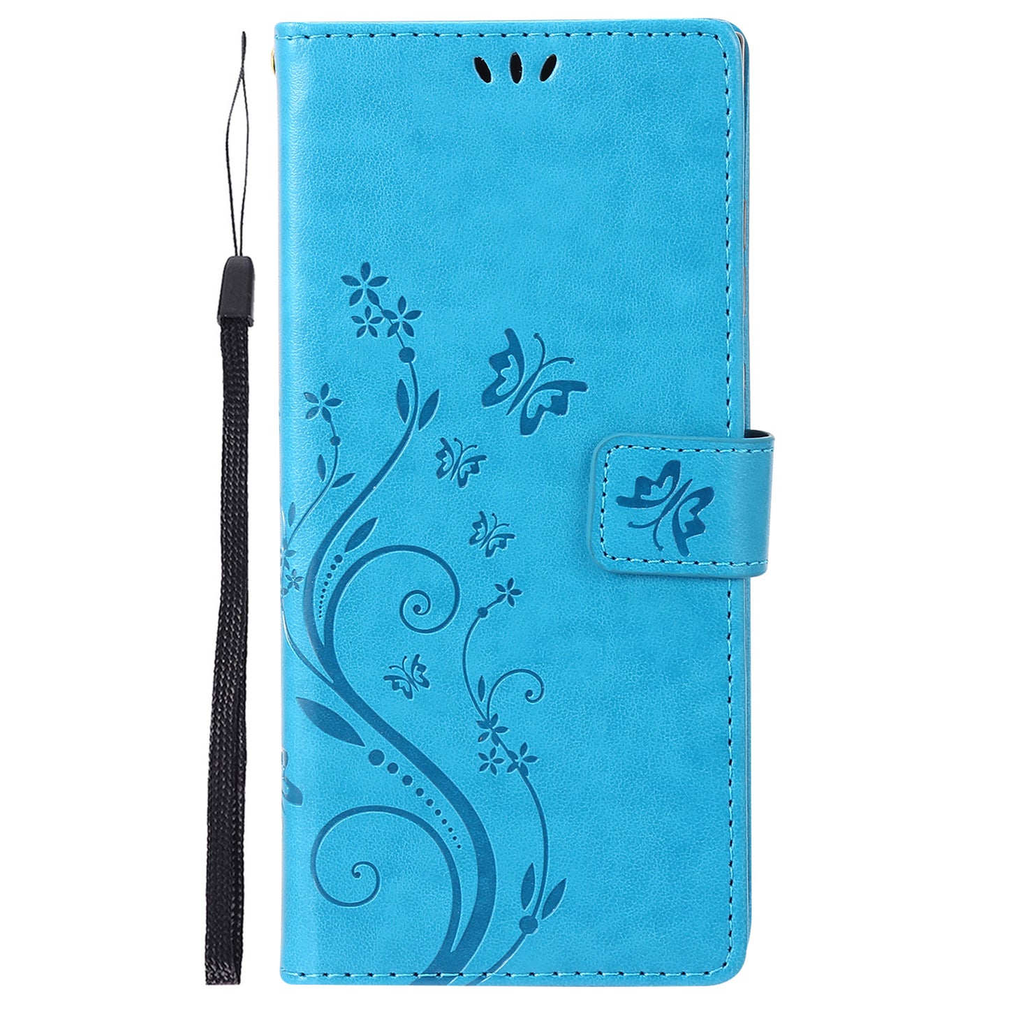 For Samsung Galaxy S24 Leather Case Butterfly Imprinted Phone Wallet Cover - Blue