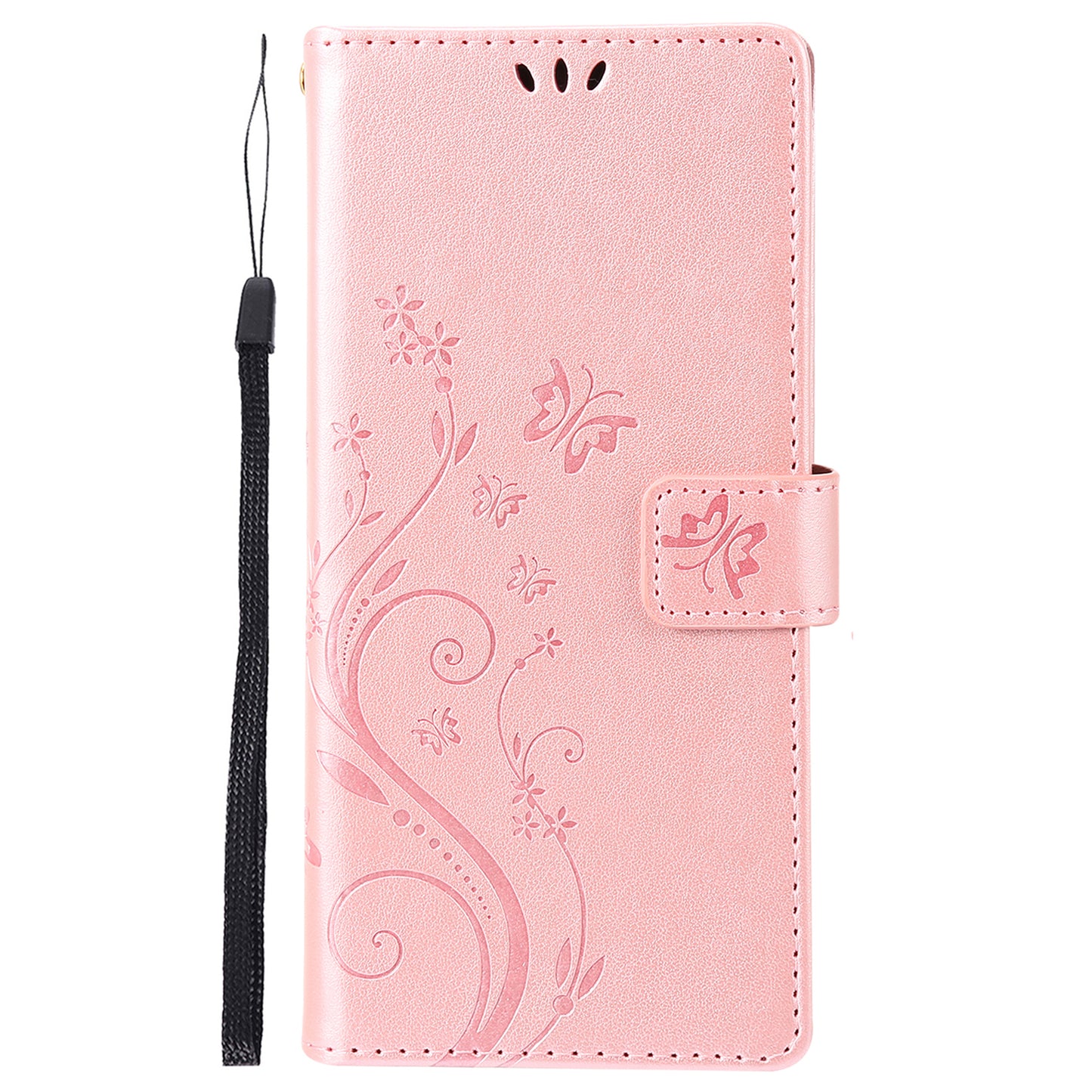 For Samsung Galaxy S24 Leather Case Butterfly Imprinted Phone Wallet Cover - Rose Gold