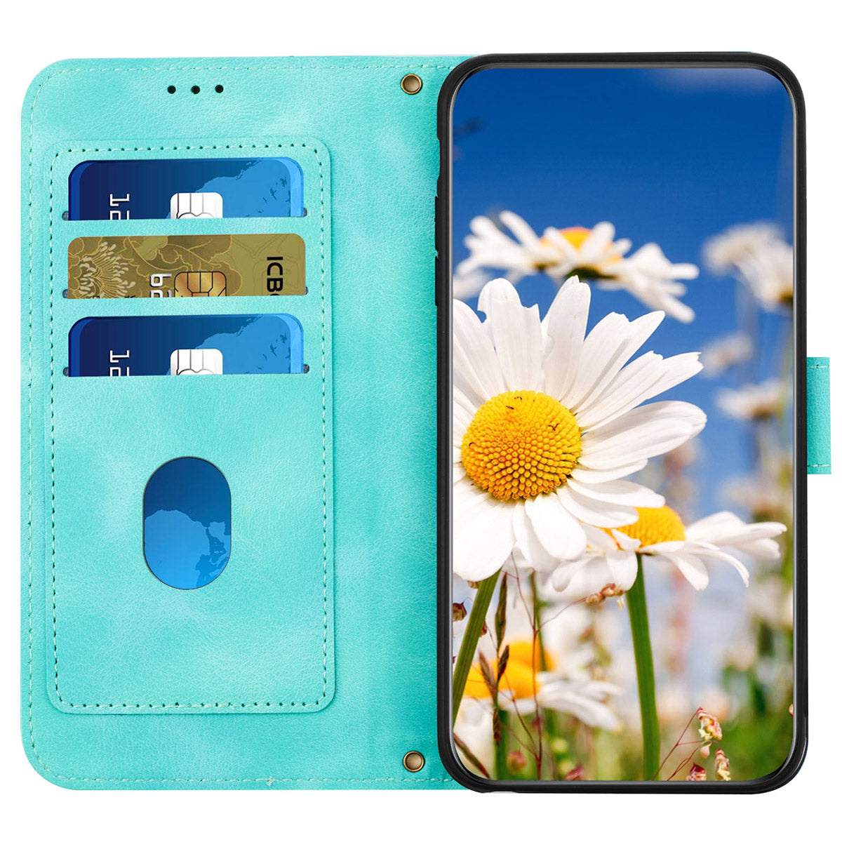 For Samsung Galaxy S24 Case PU Leather Flower Pattern Folio Phone Cover - Green
