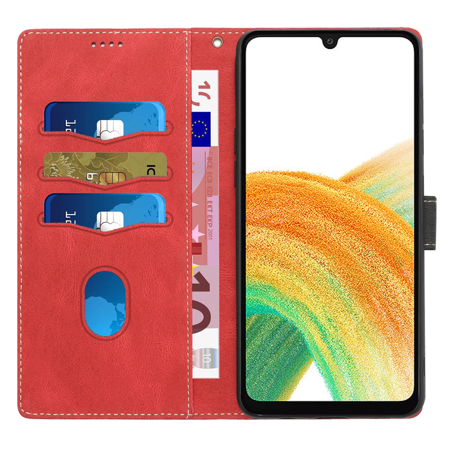 For Samsung Galaxy S24 Slim-Fit PU Leather Phone Case Stand Phone Cover Wallet with Strap - Red