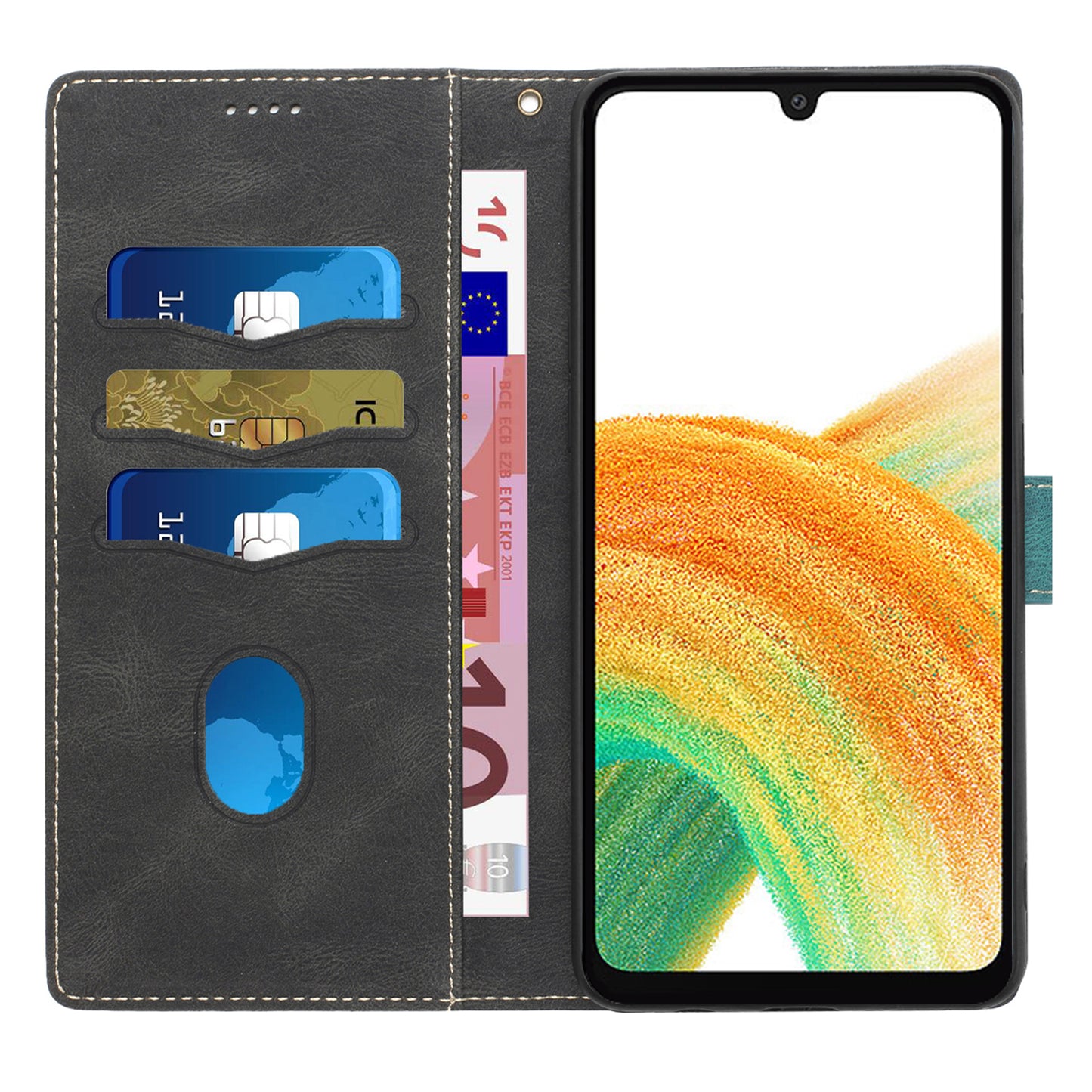 For Samsung Galaxy S24 Slim-Fit PU Leather Phone Case Stand Phone Cover Wallet with Strap - Black