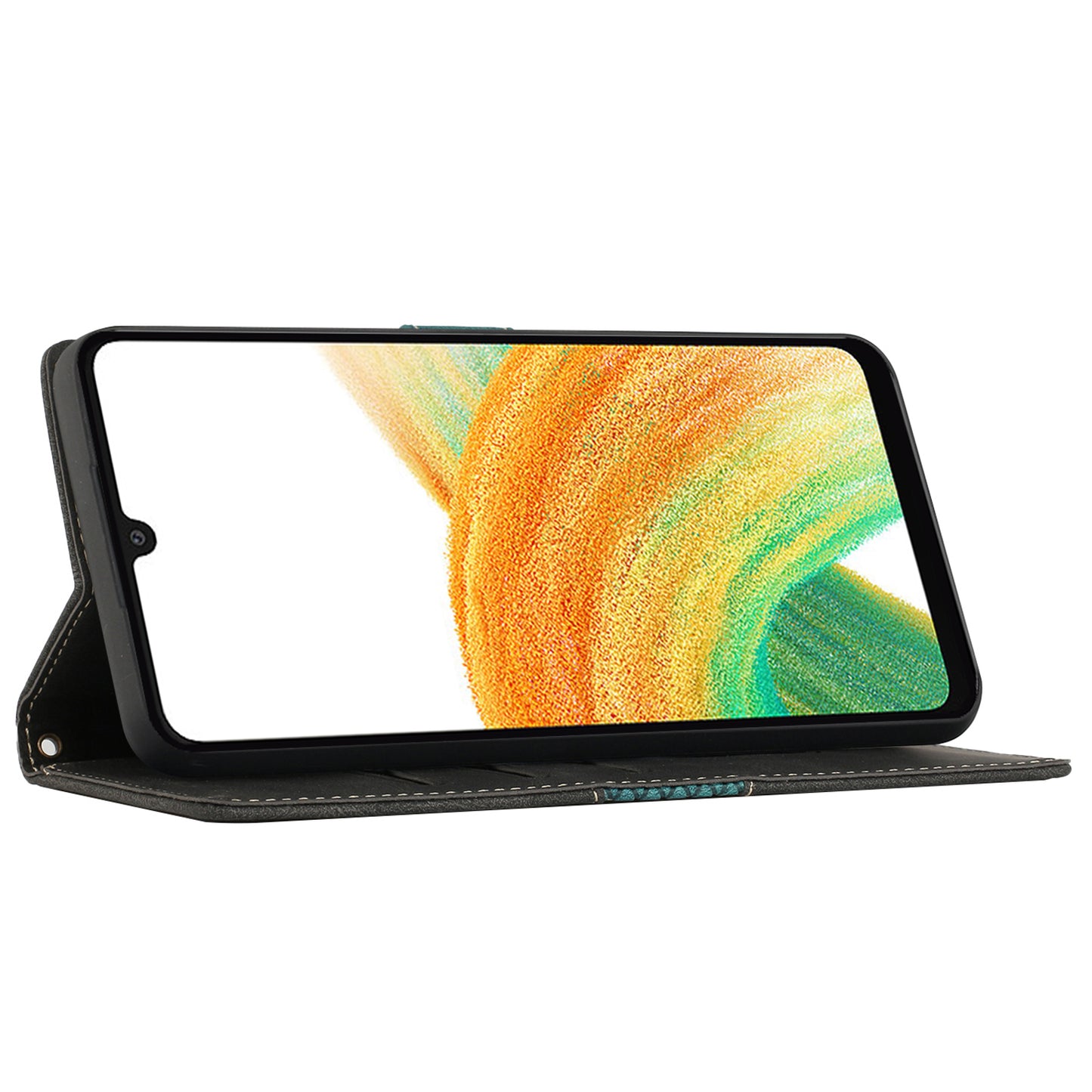 For Samsung Galaxy S24 Slim-Fit PU Leather Phone Case Stand Phone Cover Wallet with Strap - Black