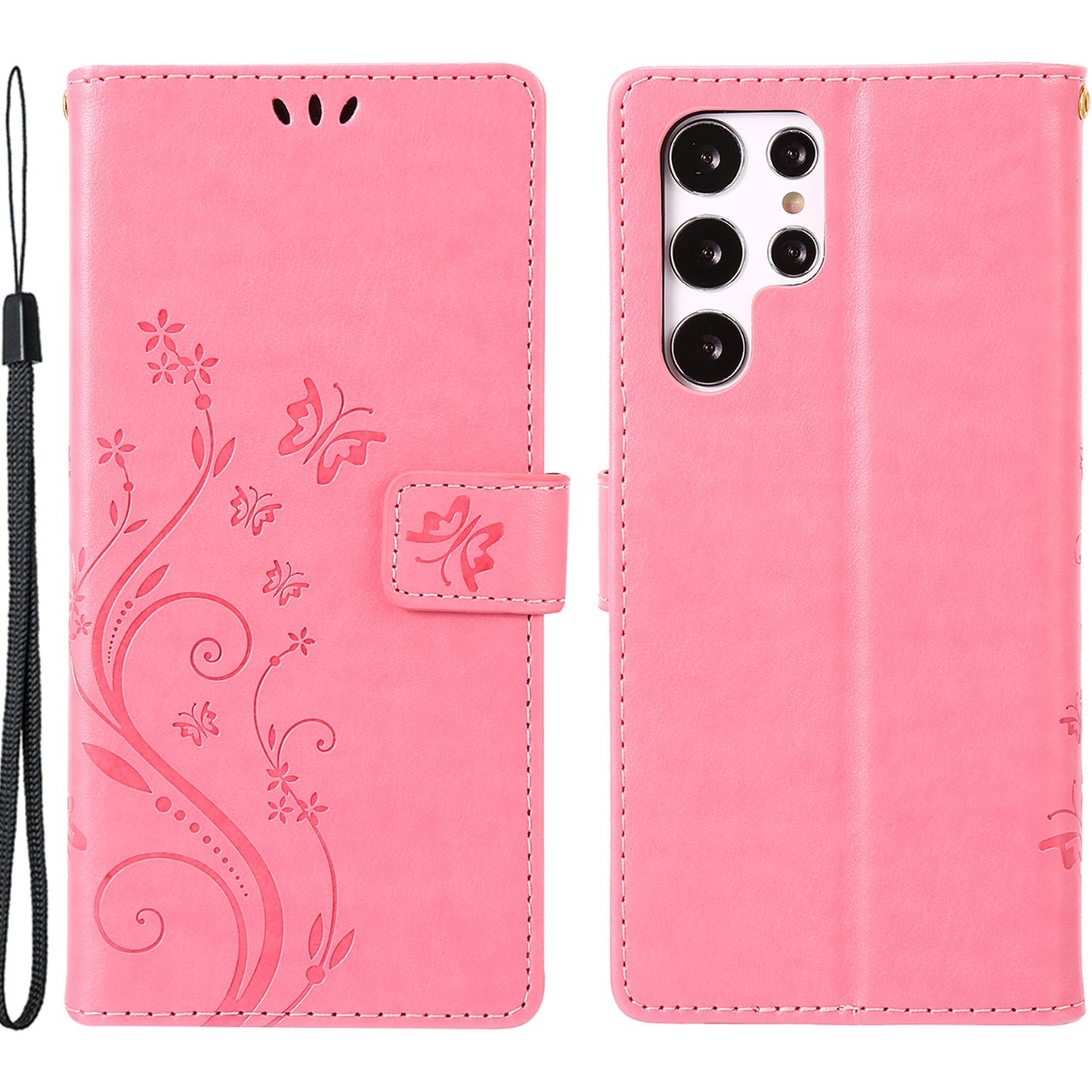 For Samsung Galaxy S24+ Case Butterfly Imprinted Stand Wallet Leather Cover - Pink