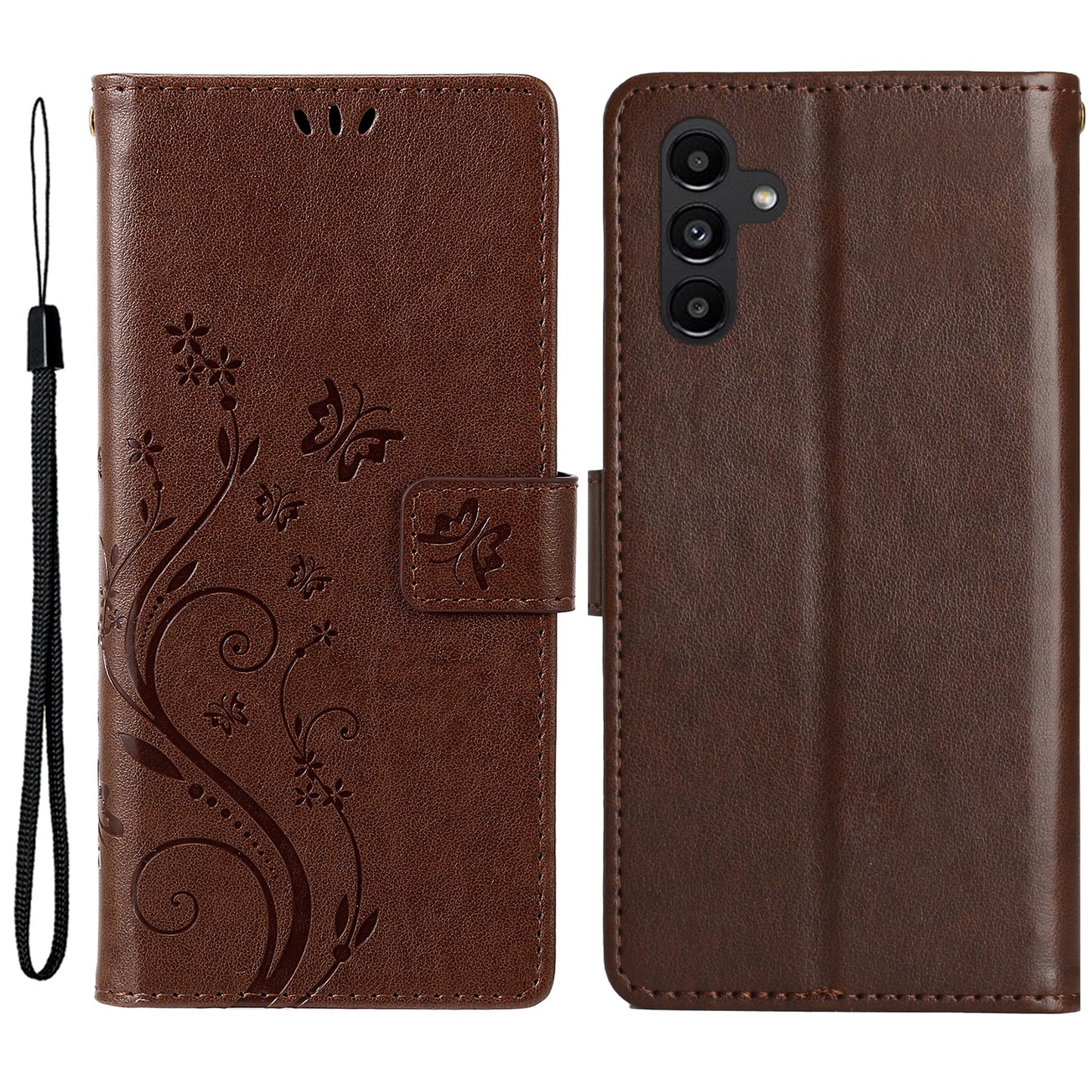 For Samsung Galaxy S24+ Case Butterfly Imprinted Stand Wallet Leather Cover - Brown