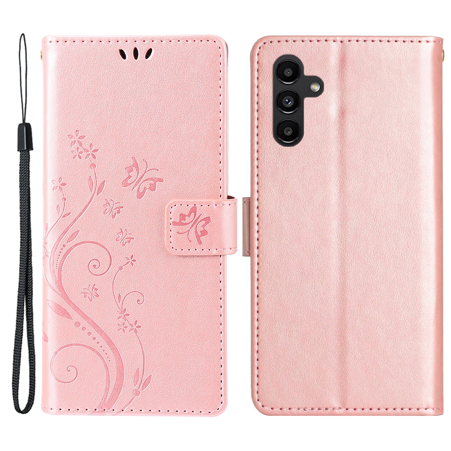 For Samsung Galaxy S24+ Case Butterfly Imprinted Stand Wallet Leather Cover - Rose Gold