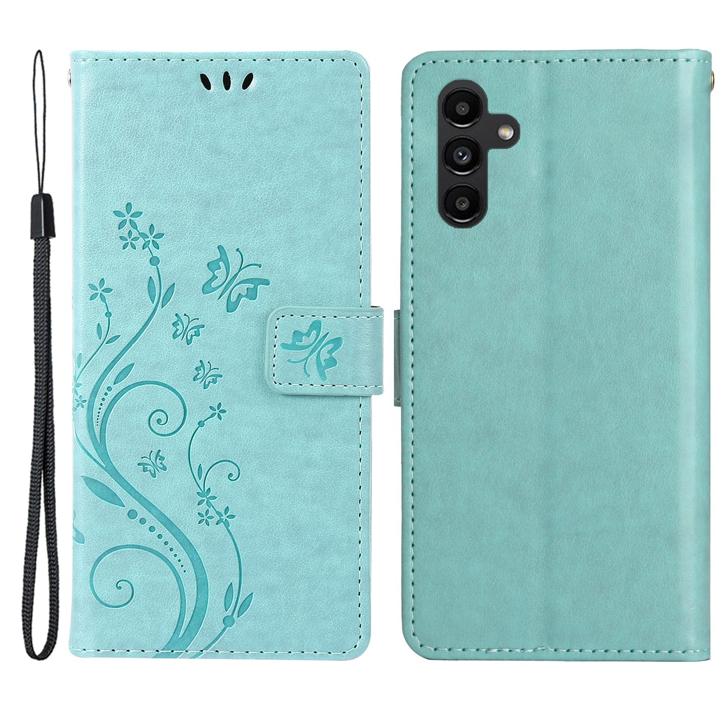 For Samsung Galaxy S24+ Case Butterfly Imprinted Stand Wallet Leather Cover - Baby Blue