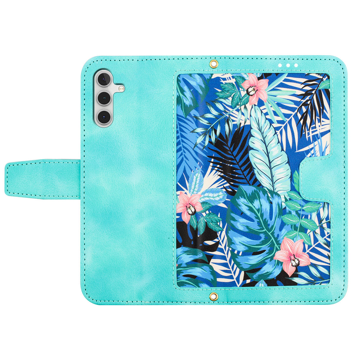 For Samsung Galaxy S24+ Case Flower Pattern Leather Cover with Card Holder - Green