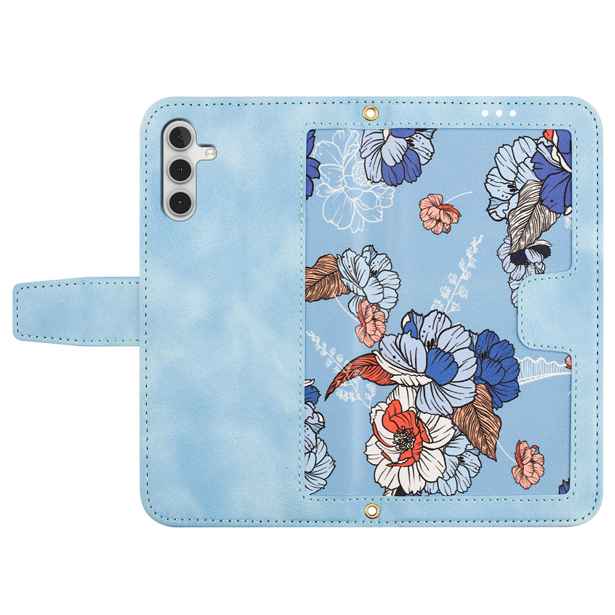For Samsung Galaxy S24+ Case Flower Pattern Leather Cover with Card Holder - Baby Blue