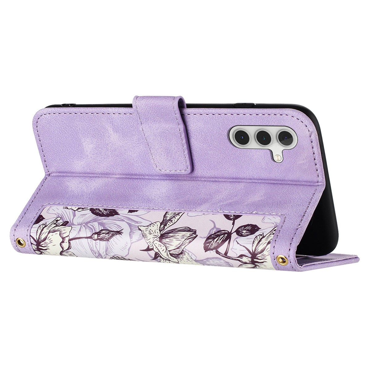 For Samsung Galaxy S24+ Case Flower Pattern Leather Cover with Card Holder - Light Purple